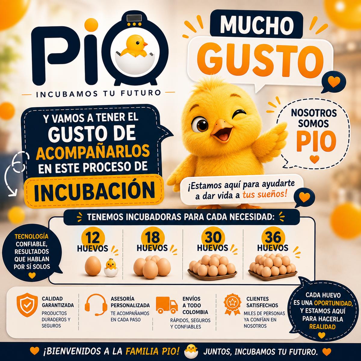 Incubadora Automática PIO 12 Huevos – Volteo 360° y Control Inteligente
