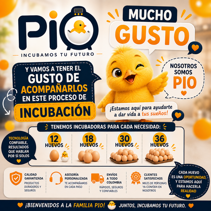 Incubadora Automática PIO 12 Huevos – Volteo 360° y Control Inteligente