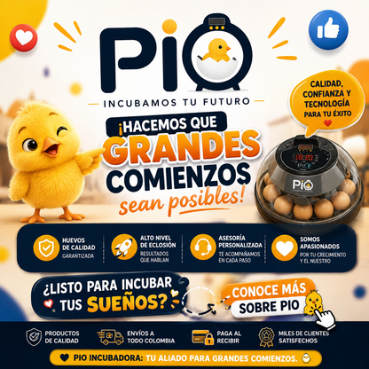 Incubadora Automática PIO 12 Huevos – Volteo 360° y Control Inteligente